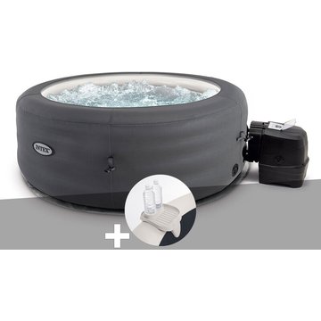 Intex Piscine - Kit spa gonflable PureSpa Access rond Bulles 4 places + Porte-verre - Gris