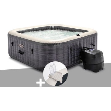 Kit spa gonflable Intex PureSpa Ardoise carré à Bulles 6 places + Porte-verre - Ardoise
