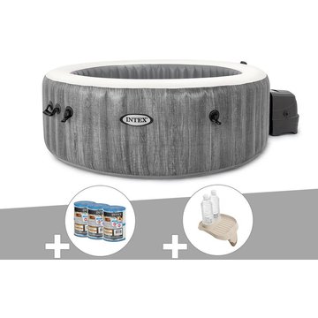 Kit spa gonflable Intex Piscine PureSpa Baltik rond Bulles 6 places + 6 filtres + Porte-verre - Bleu