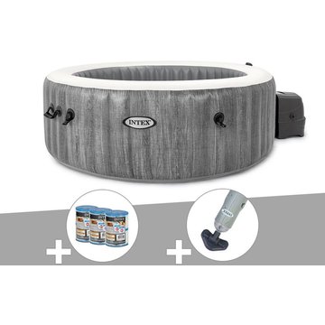 Kit spa gonflable Intex Piscine PureSpa Baltik rond Bulles 6 places + 6 filtres + Aspirateur - Bleu