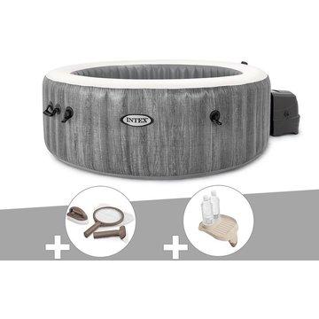 Kit spa gonflable Intex PureSpa Baltik rond à bulles 6 places + Kit d'entretien + Porte-verre - Bleu