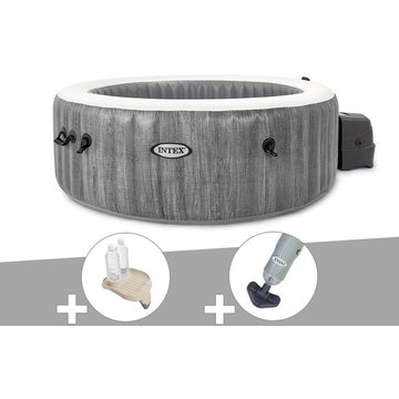 Kit spa gonflable Intex PureSpa Baltik rond à bulles, 6 places + porte-verre + aspirateur - Bleu