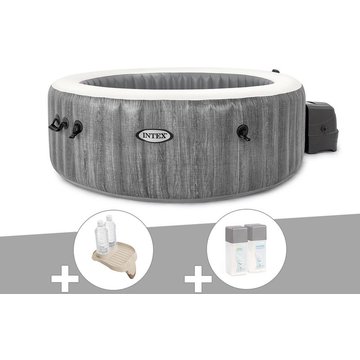 Kit spa gonflable Intex PureSpa Baltik rond Bulles 6 places + Porte-verre + Kit traitement brome - Bleu
