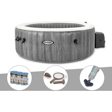 Kit spa gonflable Intex PureSpa Baltik rond à bulles 6 places + 6 filtres + Kit d'entretien + Aspirateur - Bleu