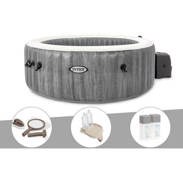 Kit spa gonflable Intex PureSpa Baltik rond à bulles 6 places + Kit d'entretien + Porte-verre + Kit traitement au brome - Bleu