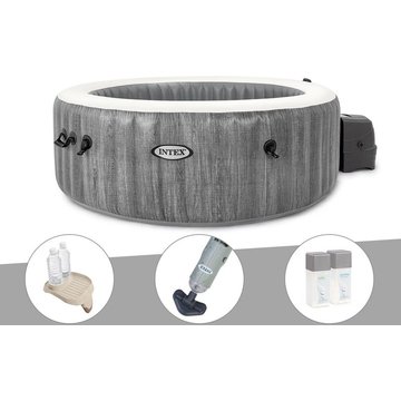 Kit spa gonflable Intex PureSpa Baltik rond à bulles 6 places + Porte-verre + Aspirateur + Kit traitement au brome - Bleu