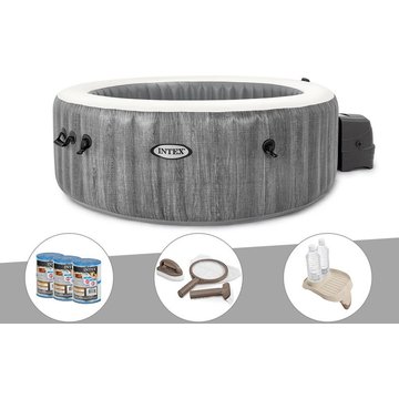 Kit spa gonflable Intex PureSpa Baltik rond à bulles 6 places + 6 filtres + Kit d'entretien + Porte-verre - Bleu