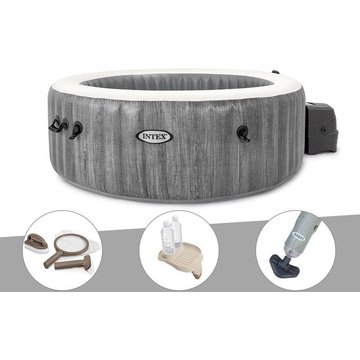 Kit spa gonflable Intex Piscine PureSpa Baltik rond Bulles 6 places + Kit d'entretien + Porte-verre + Aspirateur - Bleu