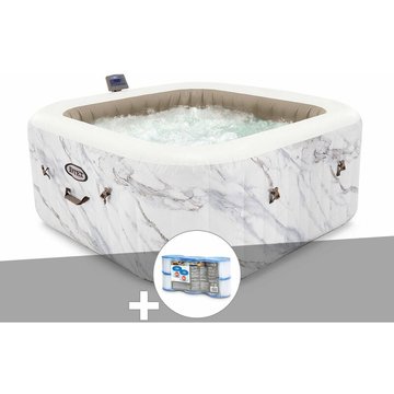 Kit spa gonflable Intex PureSpa Calacatta carré à bulles, 4 places + 6 filtres - Blanc