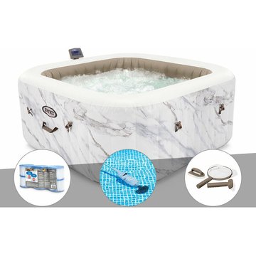 Kit spa gonflable Intex PureSpa Calacatta carré à bulles 4 places + 6 filtres + Aspirateur + Kit d'entretien - Blanc