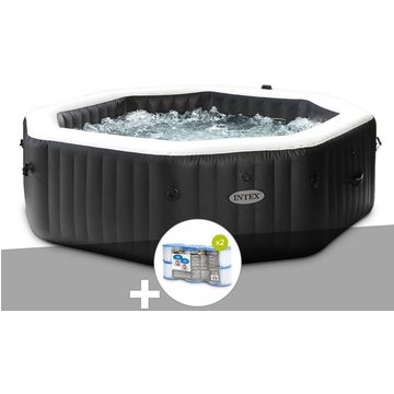 Kit spa gonflable Intex Piscine PureSpa Carbone octogonal Bulles et Jets 6 places + 12 filtres - Noir