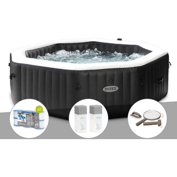 Kit spa gonflable Intex PureSpa Carbone octogonal Bulles et Jets 6 places + 12 filtres + Kit traitement brome + Kit d'entretien - Noir