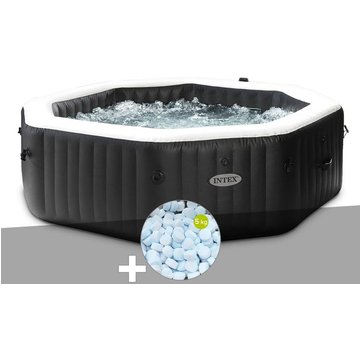 Intex Piscine - Kit spa gonflable PureSpa Carbone octogonal bulles et jets 6 places + 5 kg de sel - Noir