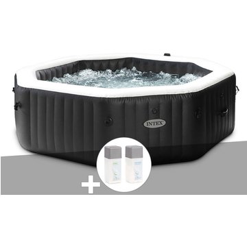 Kit spa gonflable Intex PureSpa Carbone octogonal à bulles et jets 6 places + Kit traitement au brome - Noir