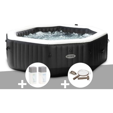 Kit spa gonflable Intex PureSpa Carbone octogonal Bulles et Jets 6 places + Kit traitement brome + Kit d'entretien - Noir