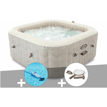 Kit spa gonflable Intex PureSpa Chevron carré à bulles 4 places + Aspirateur + Kit d'entretien - Beige