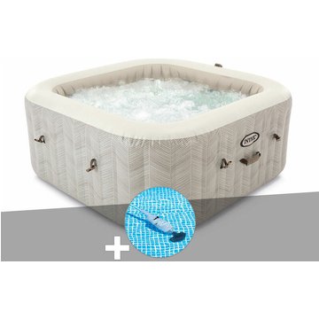 Kit spa gonflable Intex PureSpa Chevron carré à bulles 6 places + Aspirateur - Beige
