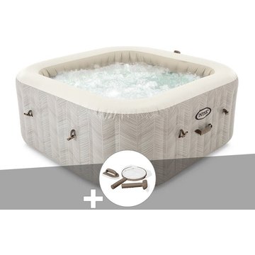 Kit spa gonflable Intex PureSpa Chevron carré à bulles 6 places + Kit d'entretien - Beige