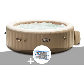 Kit spa gonflable Intex PureSpa Sahara rond Bulles 4 places + 6 filtres - Beige