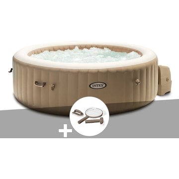 Kit spa gonflable Intex Piscine PureSpa Sahara rond Bulles 4 places + Kit d'entretien - Beige