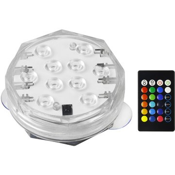 Lampe de bassin submersible rvb 10 LEDs, télécommande, 15 couleurs de lumière statique / 3 effets lumineux / luminosité et vitesse réglables /