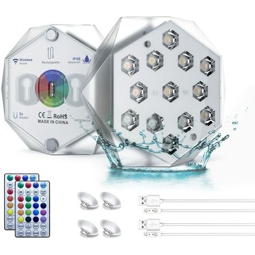 Lampe de plongée LED LOY pour piscine, rechargeable, IP68, télécommande RF et 16 changements de couleur (2 lumières), décoration de jardin