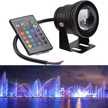 Aougo - Lampe led pour fontaine de piscine - Télécommande submersible - Changement de couleur (Black Shell rgb) - 10 w
