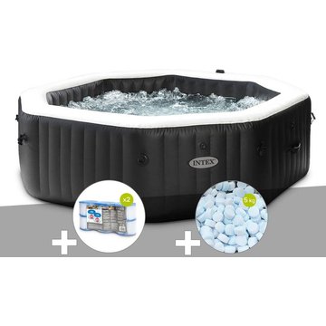 Kit spa gonflable Intex PureSpa Carbone octogonal Bulles et Jets 6 places + 12 filtres + 5 kg de sel - Noir