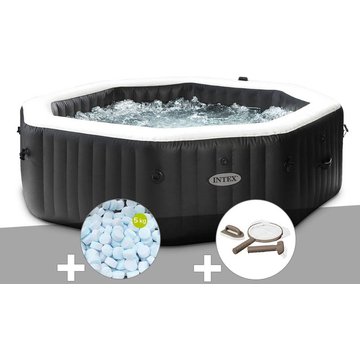 Kit spa gonflable Intex PureSpa Carbone octogonal Bulles et Jets 6 places + 5 kg de sel + Kit d'entretien - Noir