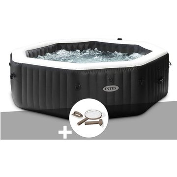 Intex Piscine - Kit spa gonflable PureSpa Carbone octogonal Bulles et Jets 6 places + Kit d'entretien - Noir