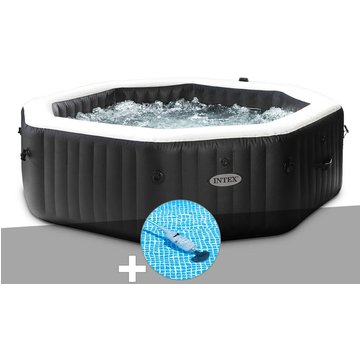 Kit spa gonflable Intex Piscine PureSpa Carbone octogonal Bulles et Jets 6 places + Aspirateur - Noir