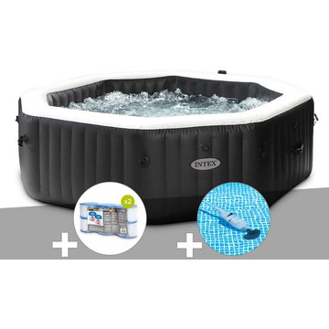 Kit spa gonflable Intex PureSpa Carbone octogonal Bulles et Jets 6 places + 12 filtres + Aspirateur - Noir
