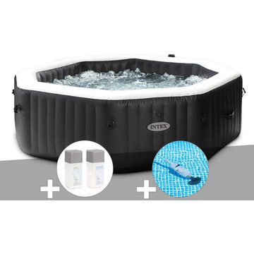 Kit spa gonflable Intex PureSpa Carbone octogonal Bulles et Jets 6 places + Kit traitement brome + Aspirateur - Noir