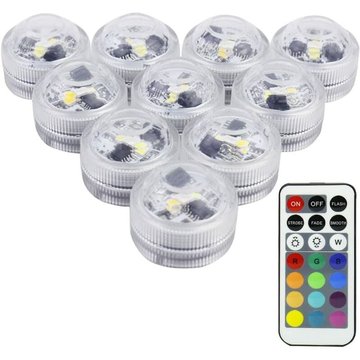Aougo - Lot de 10 Bougies Led,RGB Submersible Imperméable led avec télécommande Multi-Coleur/Unicolore pour mariage, Fête, Anniversaire, Piscine