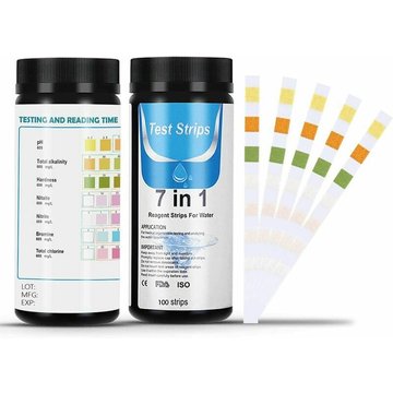 Lot de 100 bandelettes de test de qualité de l'eau pour chlore, brome, nitrite, nitrate, dureté, alcalinité totale, pH