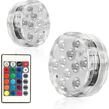 Enlenk - Lot de 2 lampes submersibles 10 led IP68 étanches avec télécommande pour piscine, bain, spa, douche, bassin, aquarium, fête, Halloween,