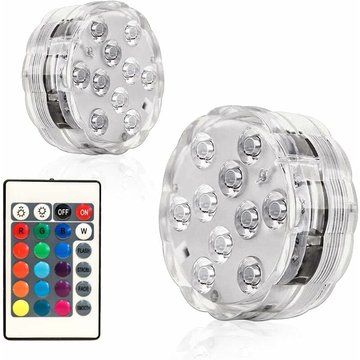 Flyme - Lot de 2 lampes submersibles 10 led IP68 étanches avec télécommande pour piscine, bain, spa, douche, bassin, aquarium, fête, Halloween, Noël,