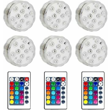Lot de 6 lampes LED submersibles avec télécommande pour étang - Changement de couleur LED RVB - Étanche - Changement de couleur - Piles AAA