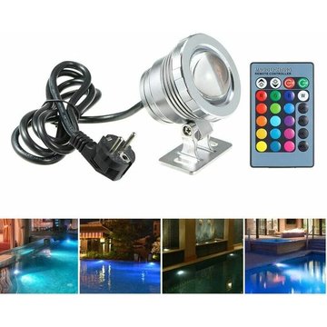 Lumière de Piscine 10W avec Télécommande 4 Modes RGBW IP68 85-265V Spot LED Aquarium Lampe sous-Marine Eclairage Submersible Projecteur Lampe
