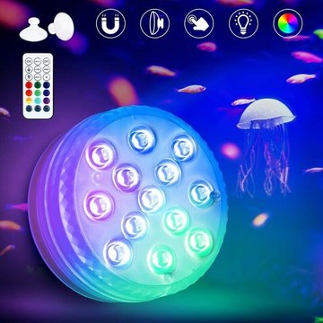 Lumière LED Submersible, 16 Couleurs Lumières Sous-marines, 13 Perles LED avec Télécommande RF, Lumières de Baignoire Étanche pour Jardin, Piscine,