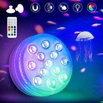 Flyme - Lumière led Submersible, 16 Couleurs Lumières Sous-marines, 13 Perles led avec Télécommande rf, Lumières de Baignoire Étanche pour Jardin,