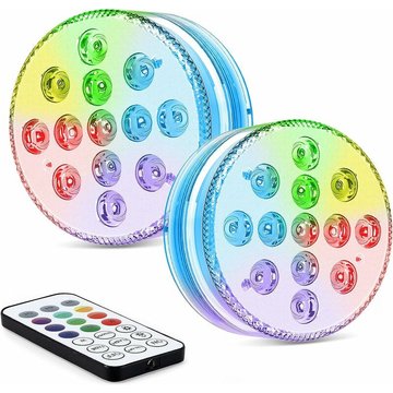 Lumières Led Submersibles 2 Pack 13-LED Lampe led Submersible 16 rgb Couleurs Submersible à led IP68 Étanche Lumières led avec Télécommande
