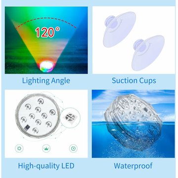 Lumières led Submersibles avec Télécommandes rvb 15 Couleurs Étanche Lumières de Bassin Lumières Sous-Marines pour Piscine Hot Tub Party Vase Fish