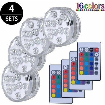 Qersta - Lumières Paysage Coloré Décoratives éclairage led étanche Lot de 4 lampes multicolores rgb submersibles avec télécommandes, idéal pour