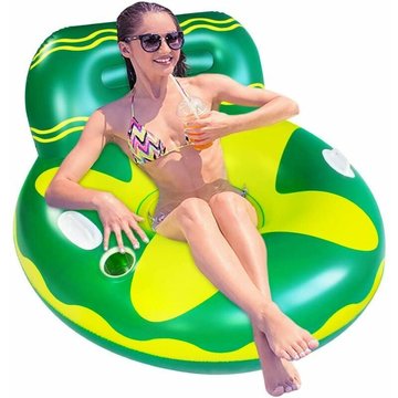 Matelas gonflable de piscine avec deux poignées et un grand porte-gobelet, idéal pour se détendre dans la piscine, flotteur de chaise longue de