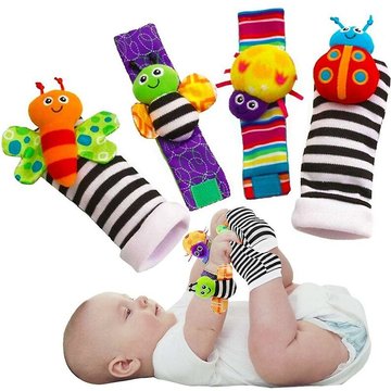 Mignon Animal Doux Bébé Chaussettes Jouets Poignet Hochets Et Chercheurs De Pieds Pour Amusant Papillons Et Lady Bugs Ensemble 4 Pcs