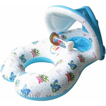 NVEES Mère et bébé Nouveau-né de Natation Piscine Flotteur avec Flotteur, Anneau de Natation, avec Pare-Soleil Gonflable Jouet (Double Assise de Bateau)