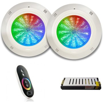 Pack 2 projecteurs SWIMHOME 35W LED RGB pour piscine avec câble 4 fils, télécommande RGBV+ et transformateur 12V DC 150W
