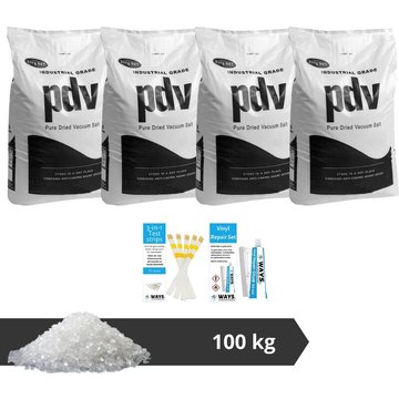 Pack économique - Sel de piscine PDV - 100 kg (4 x 25) & kit de réparation et bandes de test - Blanc