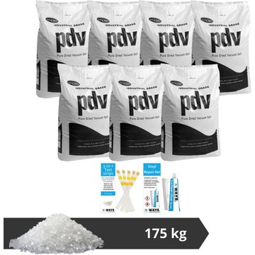 PDV - Pack économique - Sel de piscine - 175 kg (7 x 25) & kit de réparation et bandes de test - Blanc